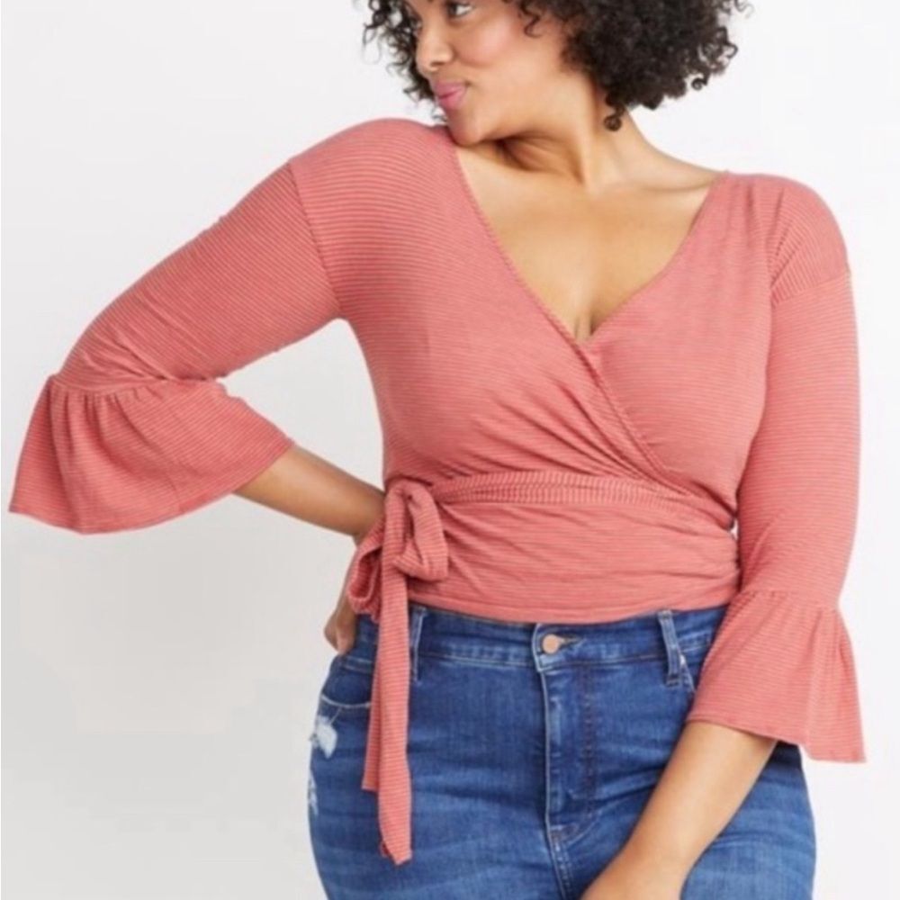Marine Layer Ava Wrap Top Bell Sleeves Red Stripe Size Small NWT